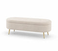 Panca imbottita ovale in tessuto beige con gambe in metallo