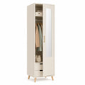 Armadio guardaroba crema con specchio in legno