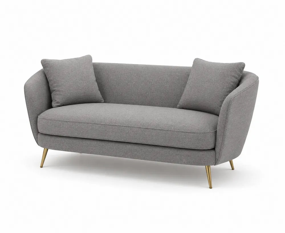 Divano in tessuto grigio con gambe metalliche