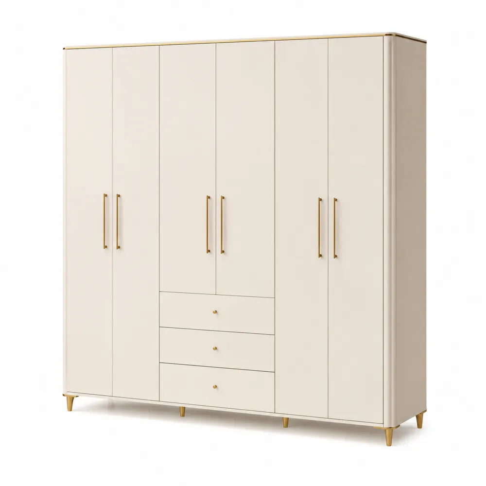 Armadio a sei ante con cassetti in MDF Bianco Crema