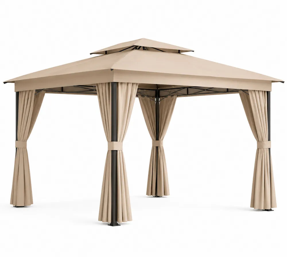 Gazebo in Acciaio e Poliestere Beige 3x3m
