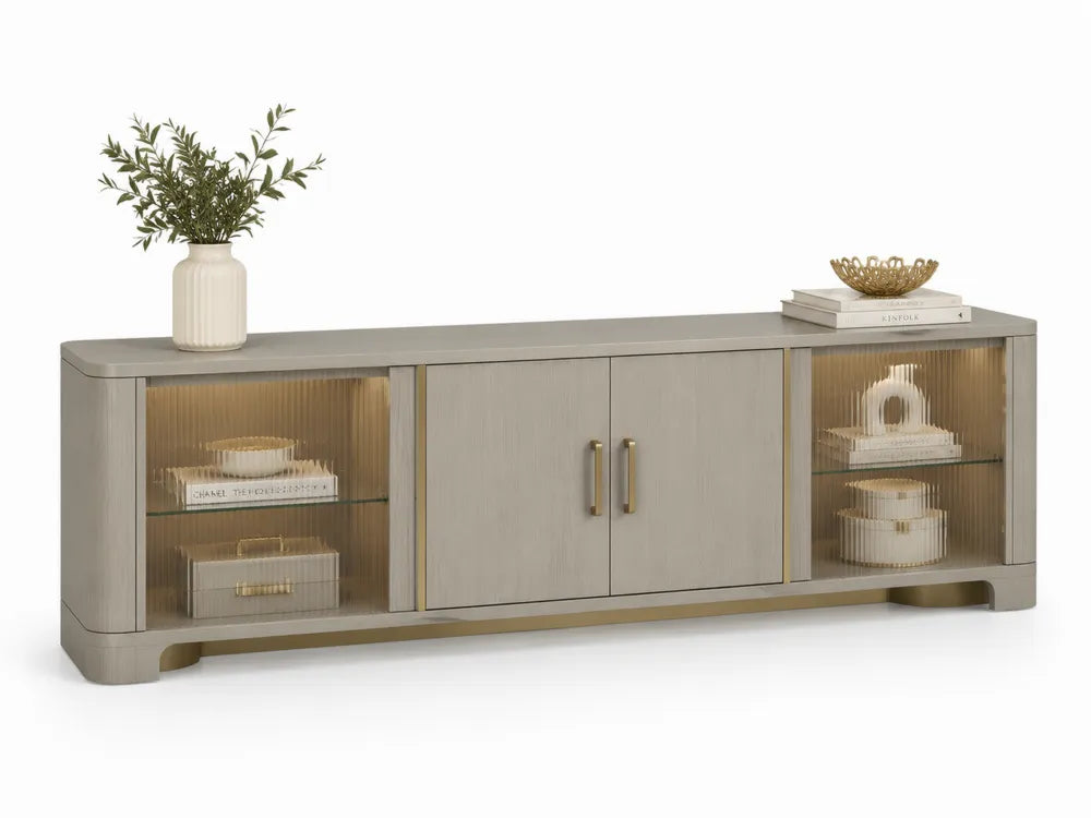 Mobile TV in Legno con Mensole in Vetro Temperato Grigio 180x45x60 cm