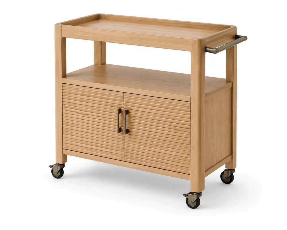 Carrello bar in legno con ruote e scaffale
