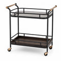 Carrello bar in metallo nero e legno con ripiano in vetro temperato