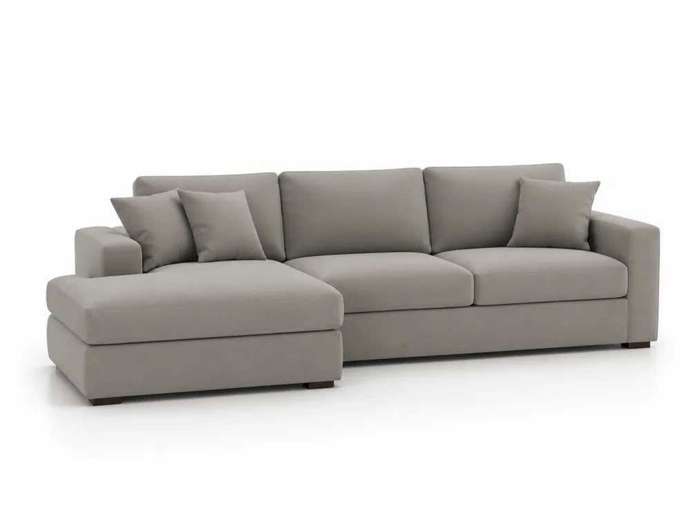 Divano angolare in tessuto grigio con chaise longue, 280x160x85 cm