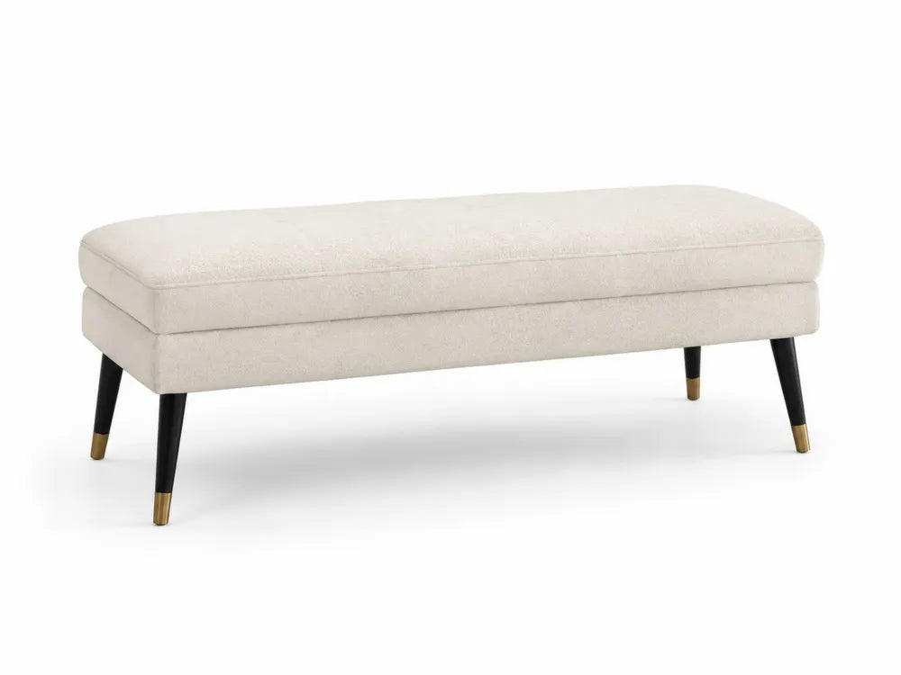 Panca rettangolare in tessuto poliestere crema con gambe in legno