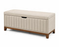 Cassapanca in tessuto poliestere crema con gambe in legno 120x40x45 cm