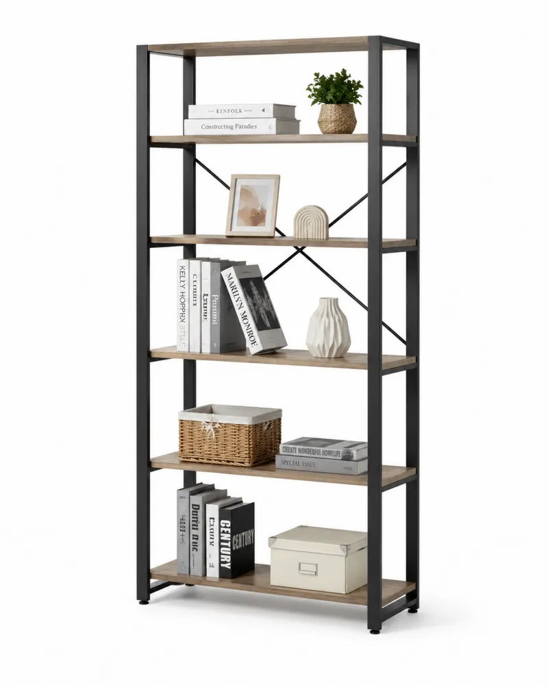 Libreria in Metallo e Legno con 5 Ripiani