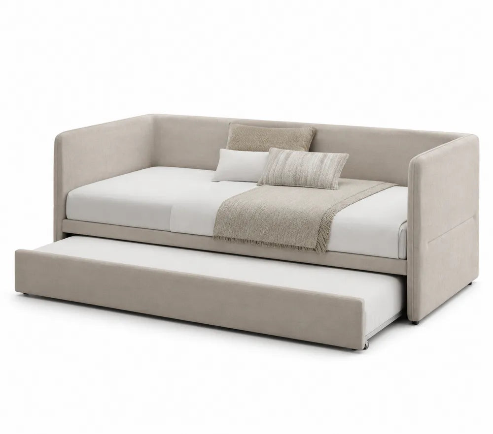 Divano letto in tessuto con letto estraibile Beige