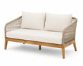Divano in Teak e Corda con Cuscini in Poliestere Crema