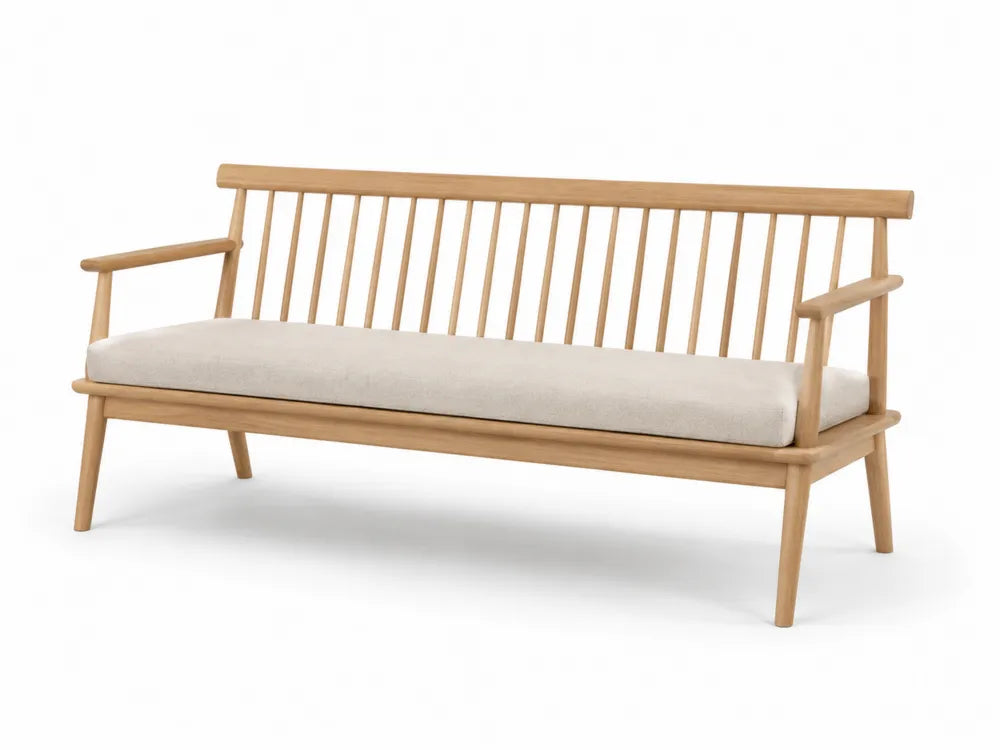 Divano in legno massello con cuscino in tessuto beige