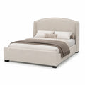 Letto matrimoniale in tessuto poliestere beige con testiera curva
