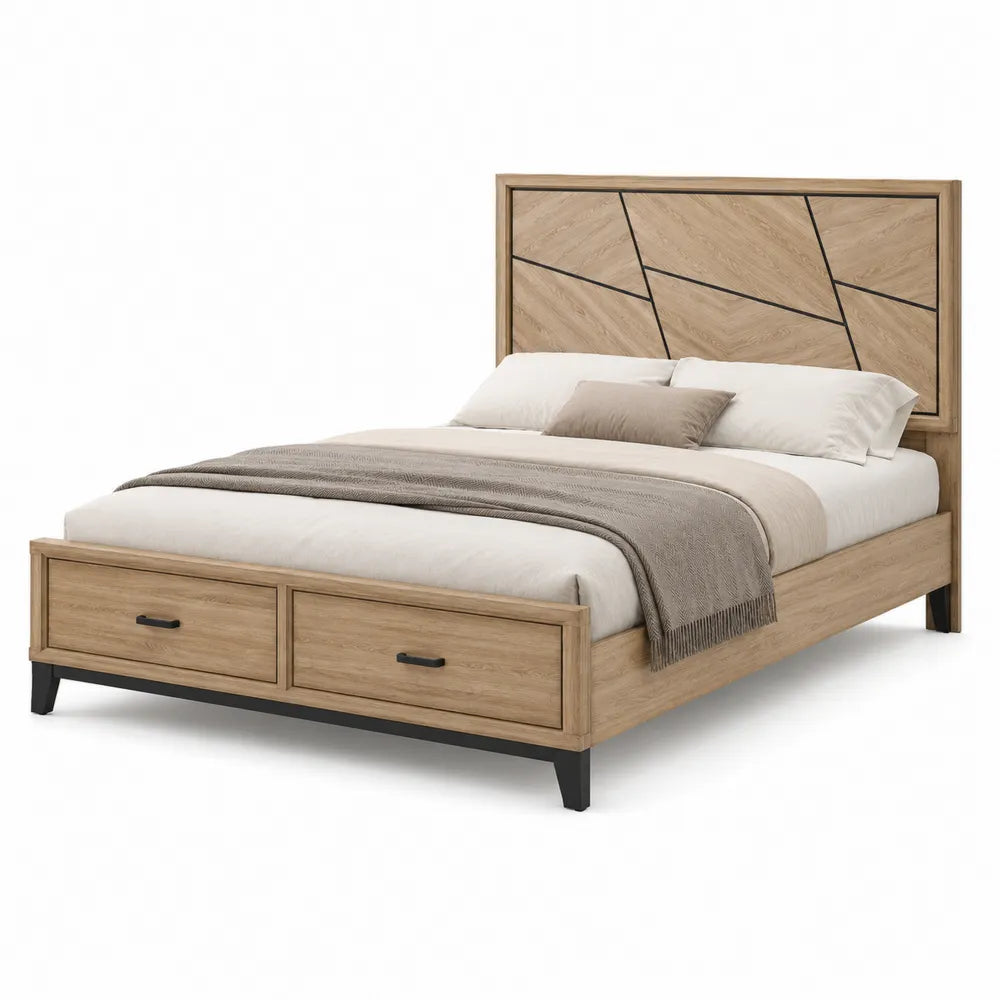 Letto Matrimoniale in Legno Rovere con Cassetti
