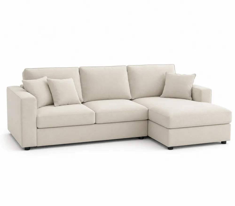 Divano ad Angolo in Tessuto Beige con Chaise Longue