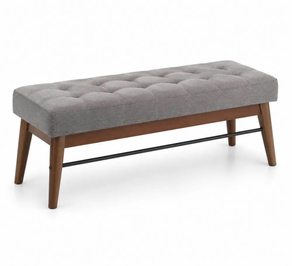 Panca rettangolare in legno e tessuto grigio