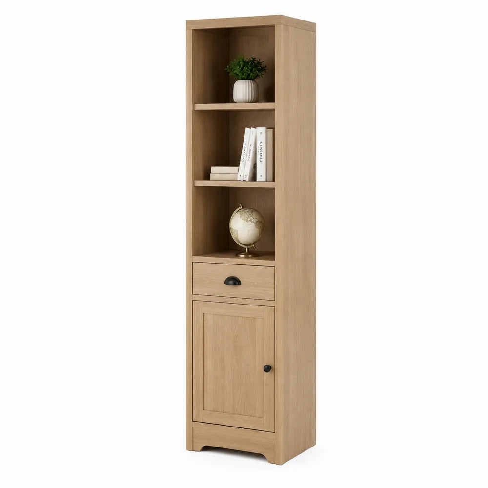 Libreria Alta in Legno di Quercia con Ripiani e Anta