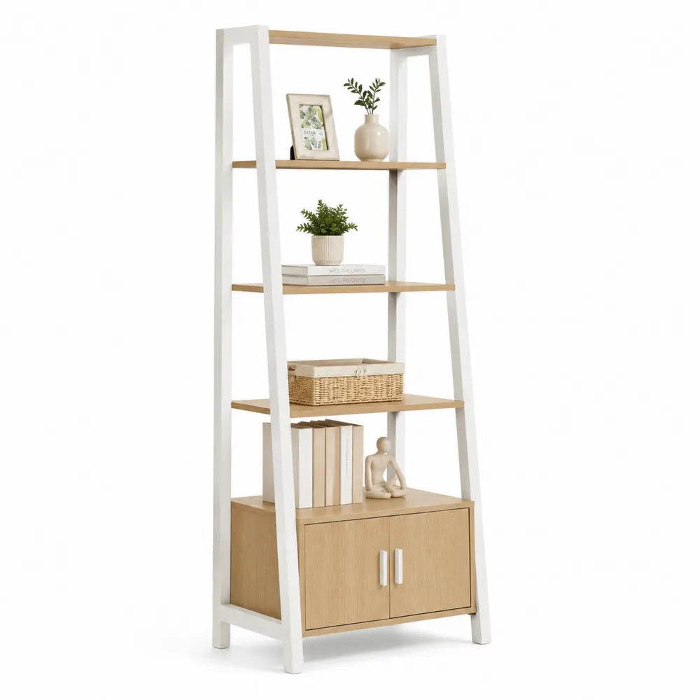Libreria a Scala in MDF e Metallo Bianco 5 Ripiani