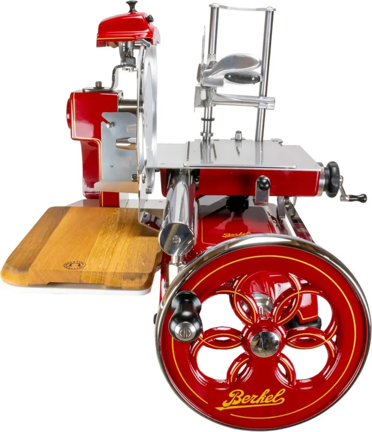 Affettatrice Volano Berkel B3 con Design Floreale, Rosso e Tagliere in Legno