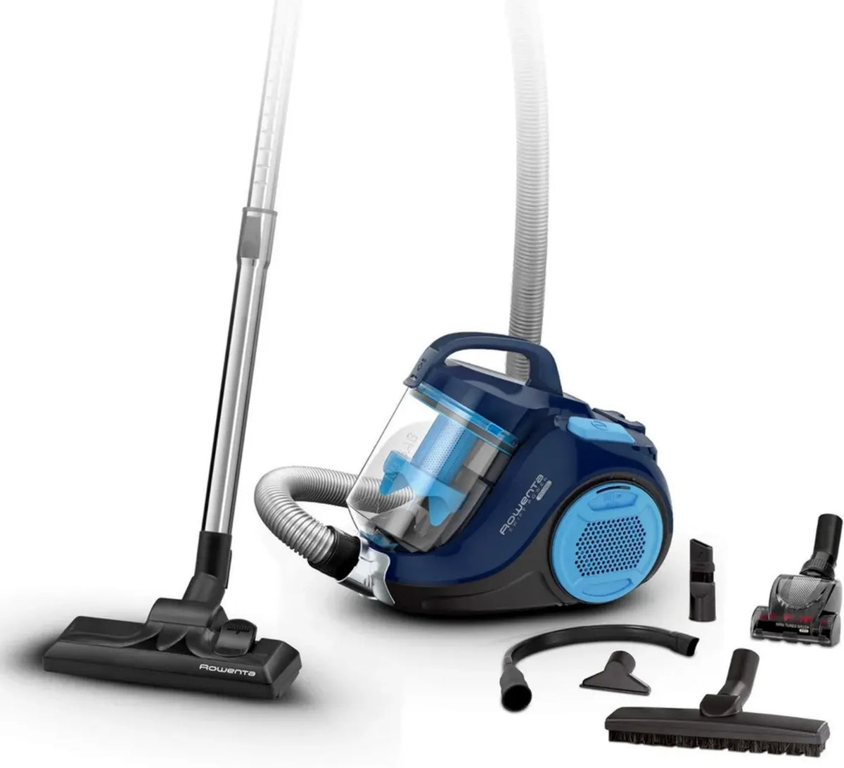 Rowenta Cyclonic Eco Aspirapolvere Compatto Senza Sacco con 5 Accessori, 750 W, Silenzioso 77 dB, Tecnologia Ciclonica Avanzata, Filtro Alta Efficienza, 1.2 L, Modello RO2981