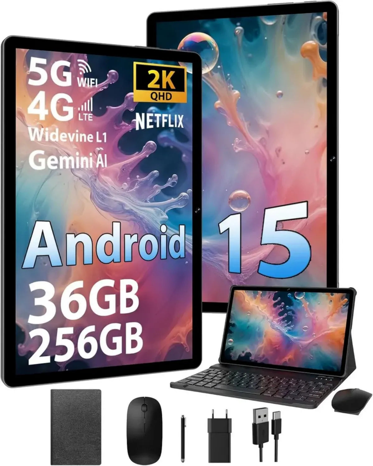 Tablet Android 11 Pollici 4G LTE 5G WiFi, 36GB RAM 256GB ROM, Octa Core, Fotocamera AI 16MP, Batteria 9580mAh, Nero
