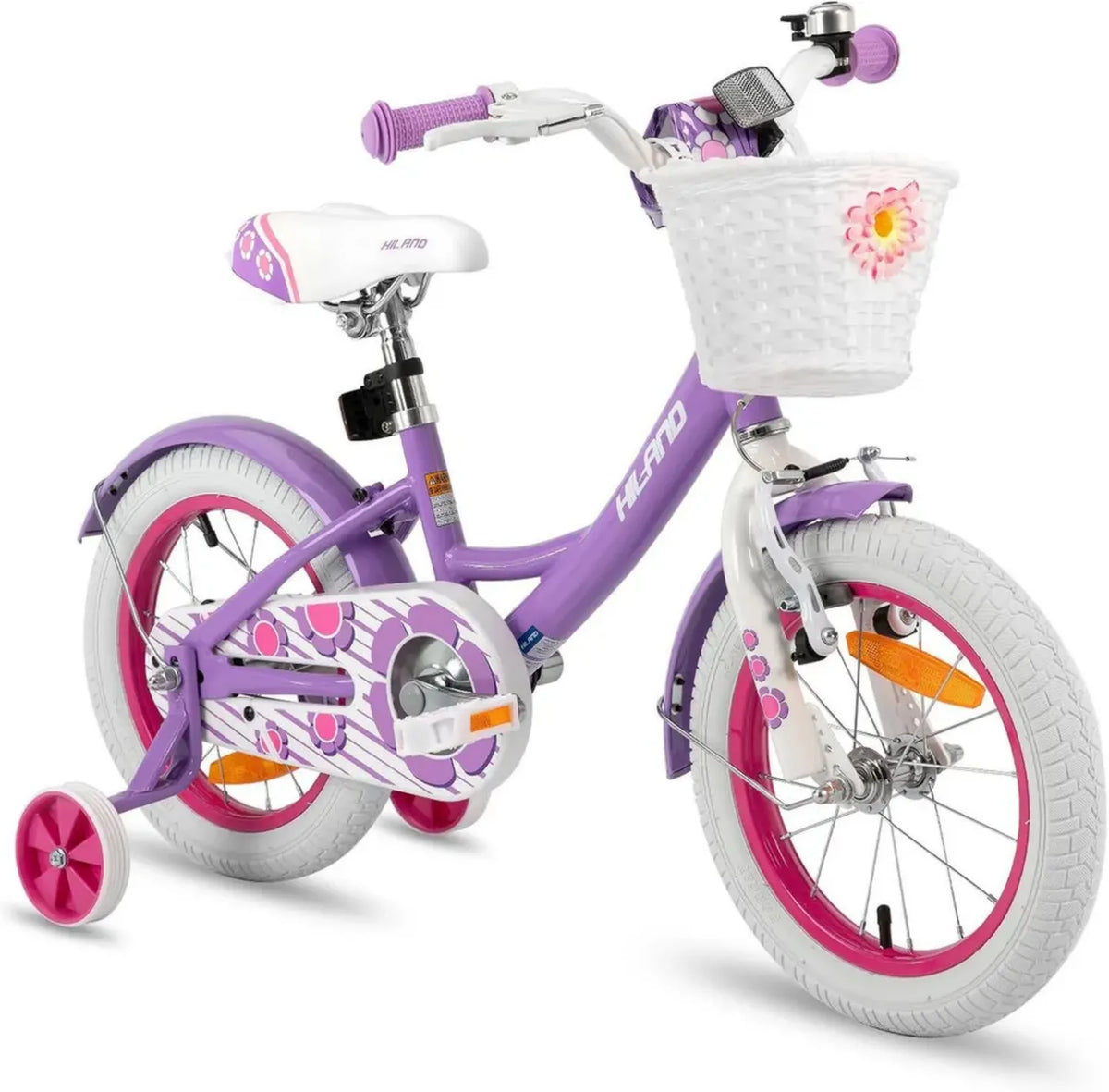 Bicicletta per Bambina 12-16 Pollici con Stabilizzatori e Cestino, Ideale 2-6 Anni, Rosa/Viola/Bianco