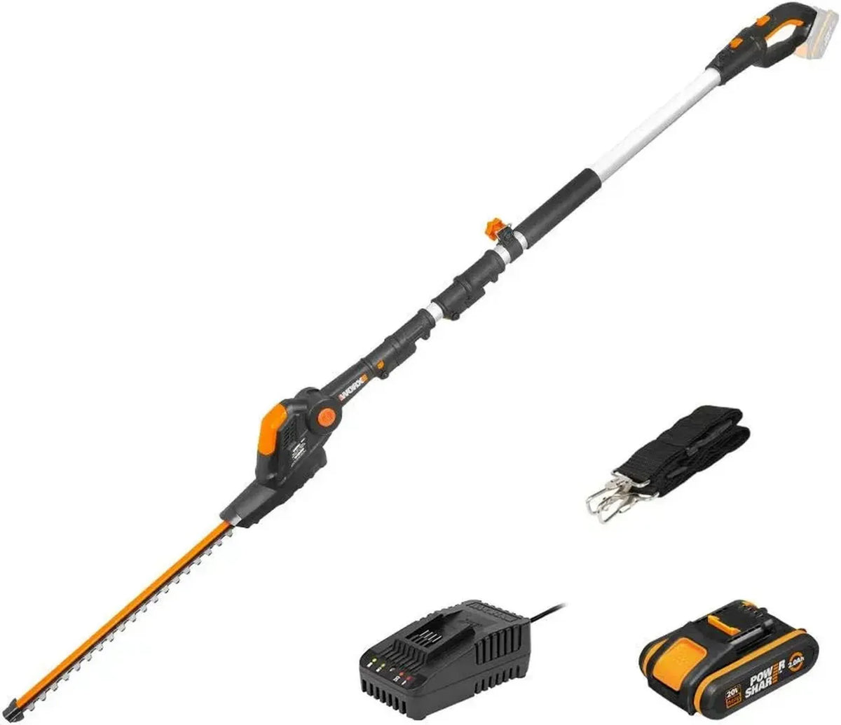 Tagliasiepi Telescopico a Batteria WORX 20V MAX, Lama Laser, Caricatore Rapido 1h
