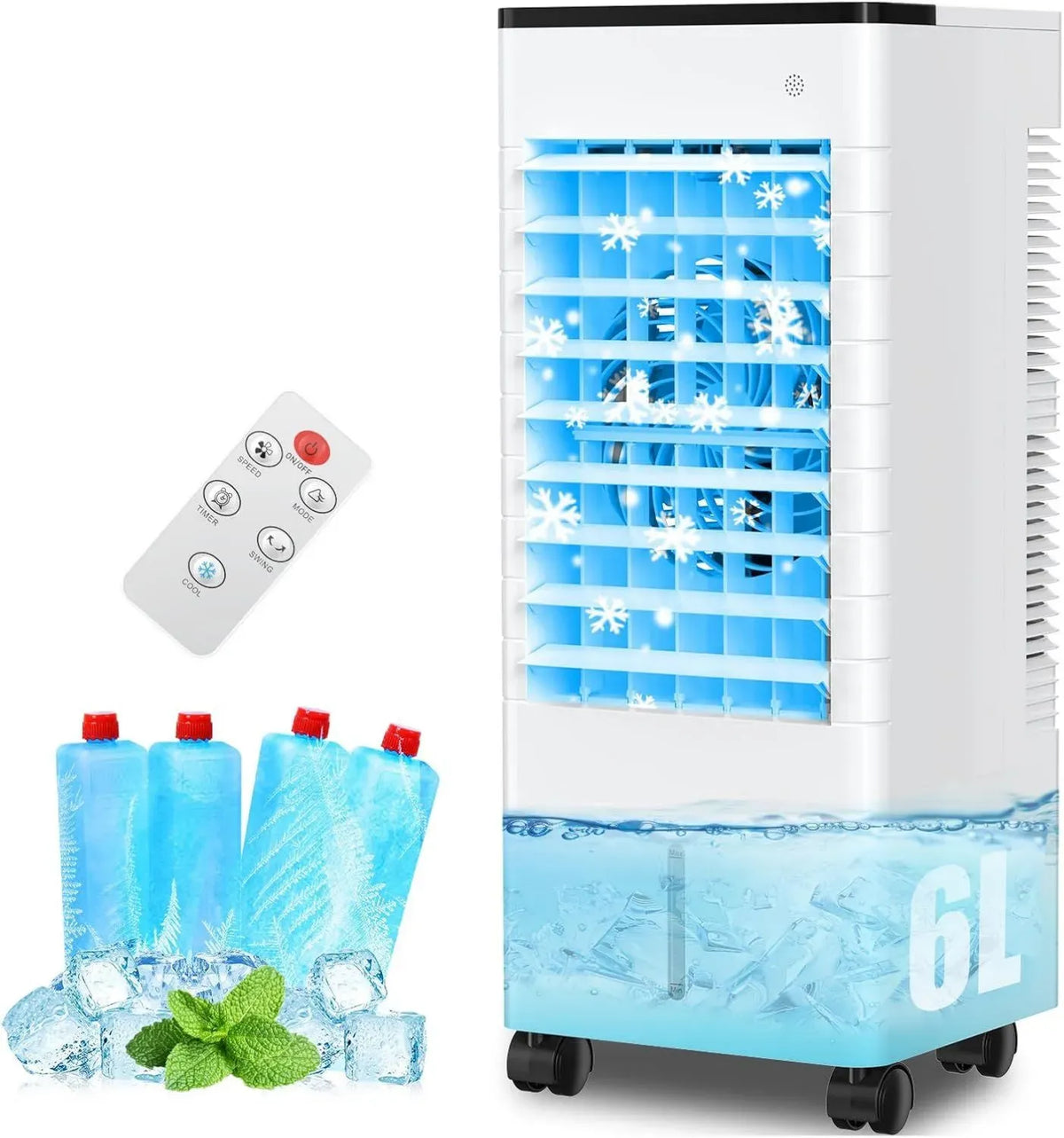 Climatizzatore Portatile 4 in 1 con Serbatoio 5.5L e Telecomando, Silenzioso Senza Unità Esterna, Timer 7 Ore, 3 Velocità