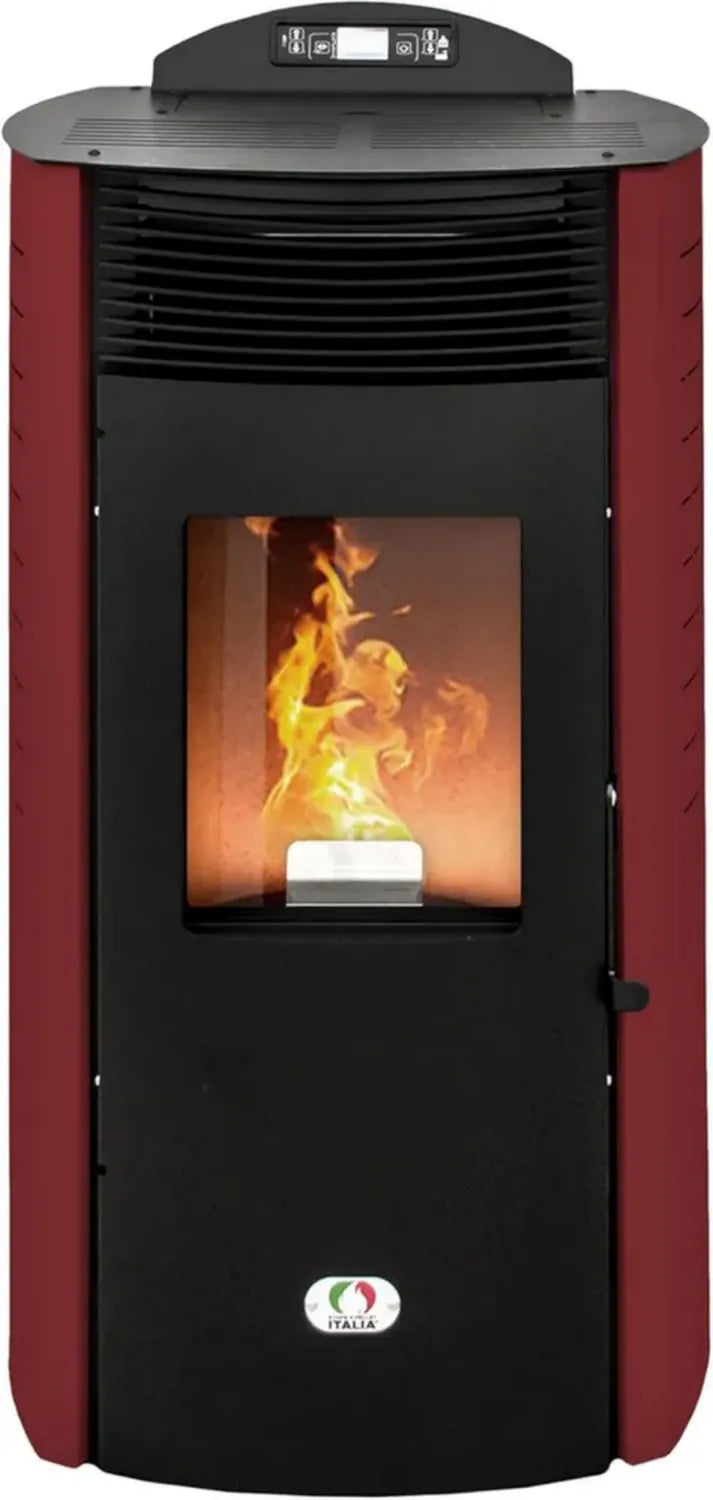 Stufa a Pellet Siberia 15KW Canalizzata con WiFi, Efficienza 92%, Scalda fino a 140m², Autonomia 30 Ore, Programmabile, 5 Velocità, Garanzia 24 Mesi, Colore Rosso