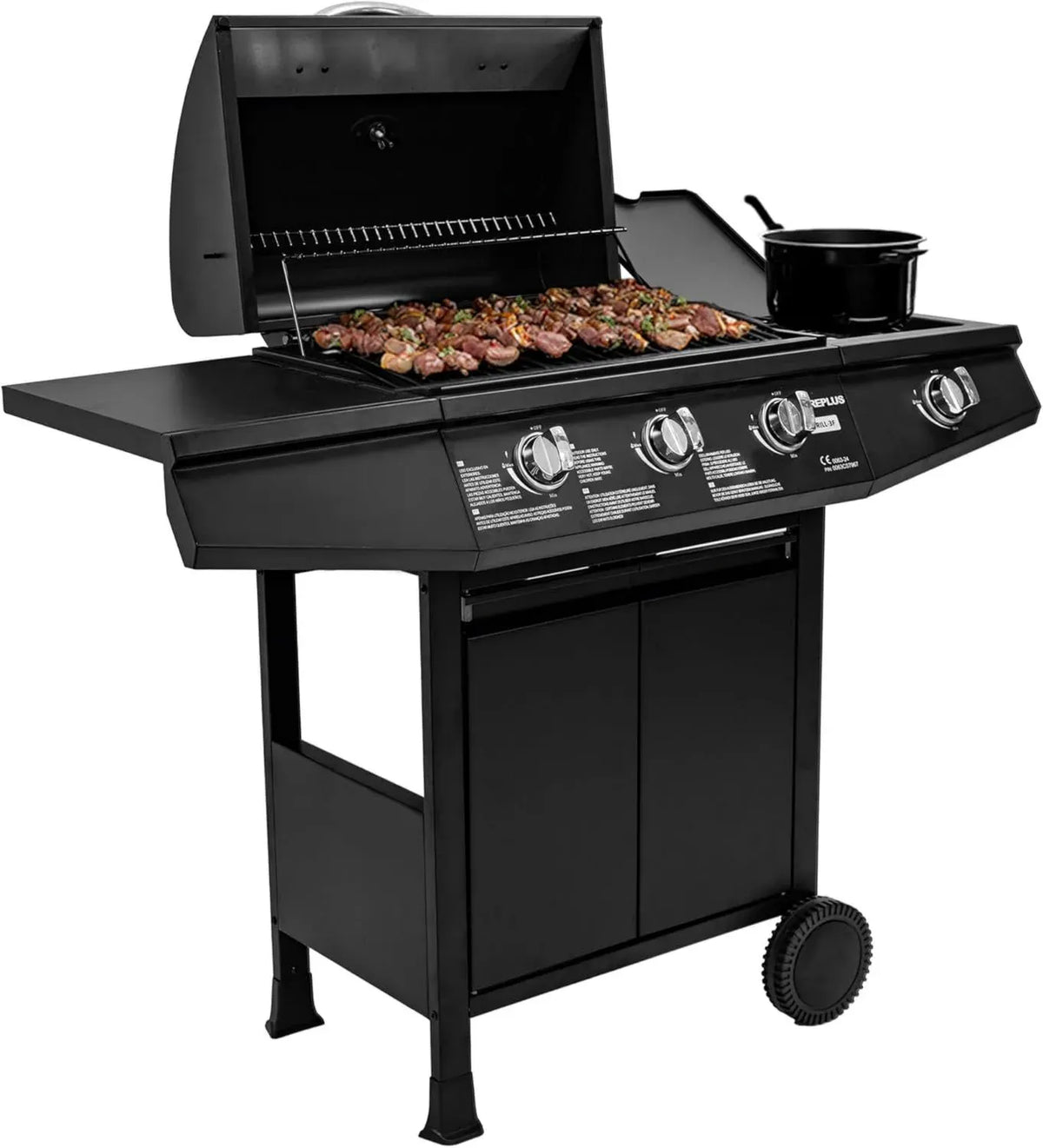 Grigliata a Gas Fireplus 3+1 con Potenza di 8,4 kW in Acciaio Inossidabile Nero