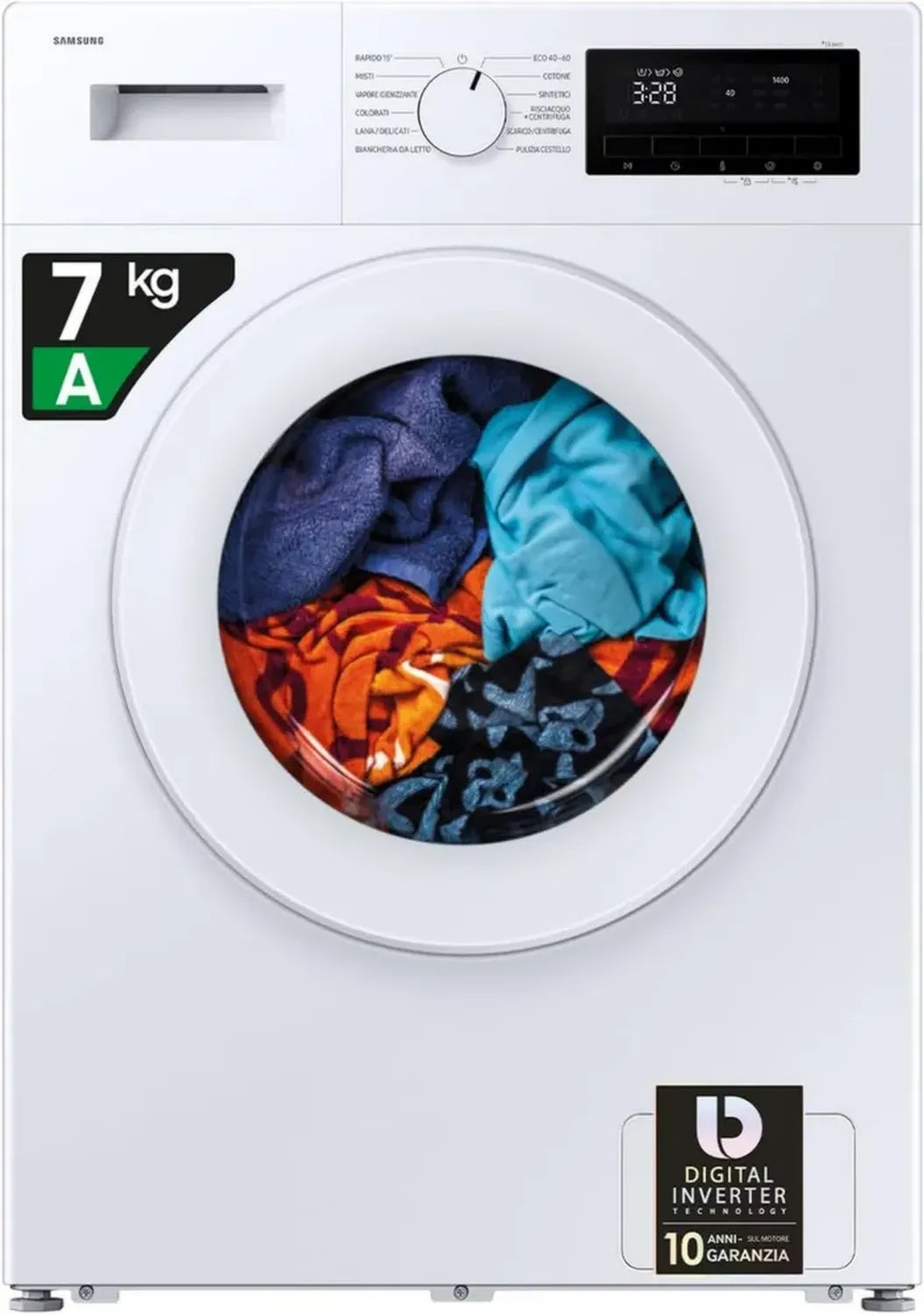 Samsung Lavatrice Slim 7 Kg, Vapore Igienizzante, Carica Frontale, Bianco