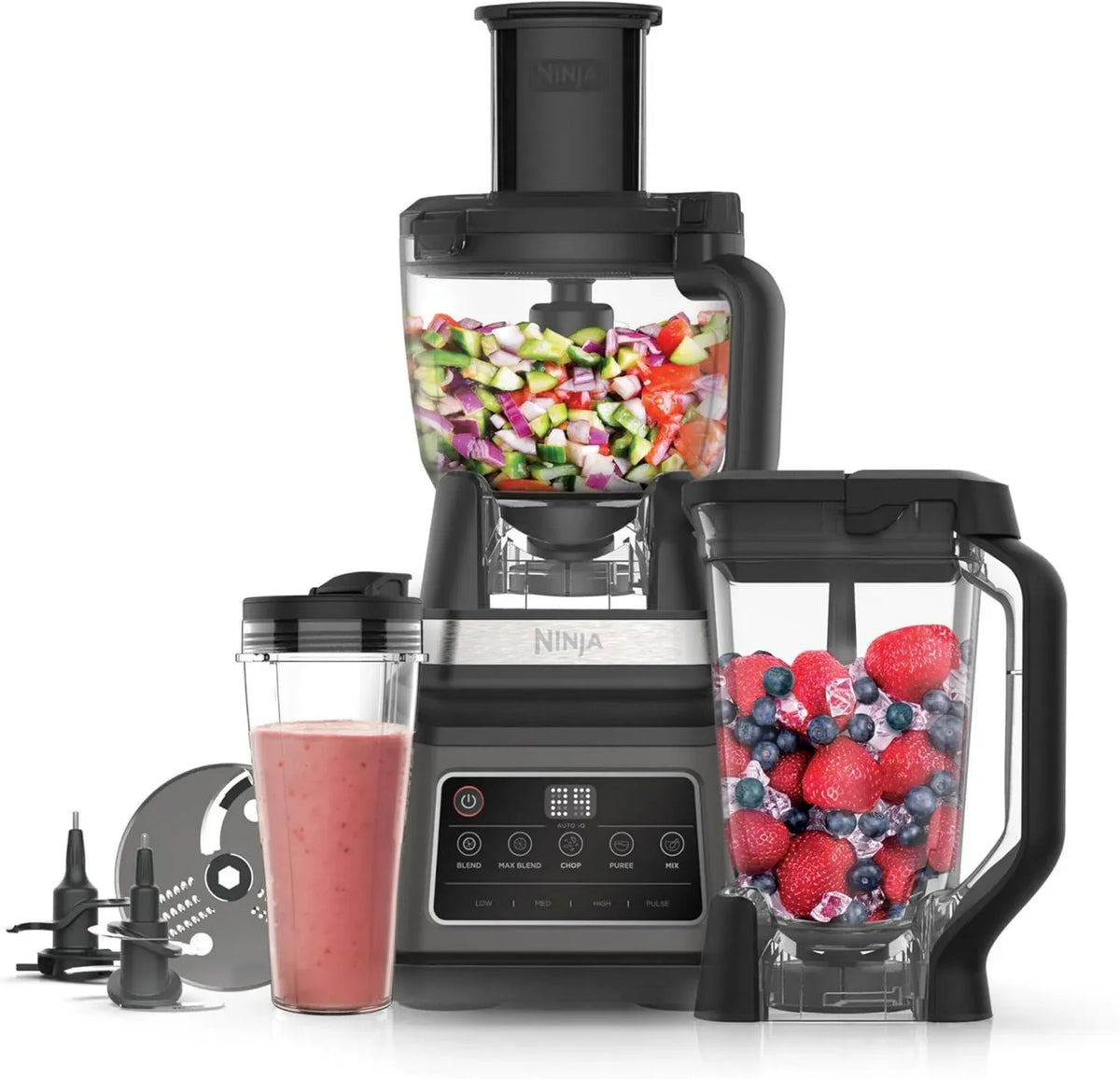 Robot da Cucina e Frullatore Multifunzione Ninja 1200W, Capacità 1,8L e 2,1L, 5 Programmi Auto-iQ, Lavabile in Lavastoviglie, Modello Nero BN800EU