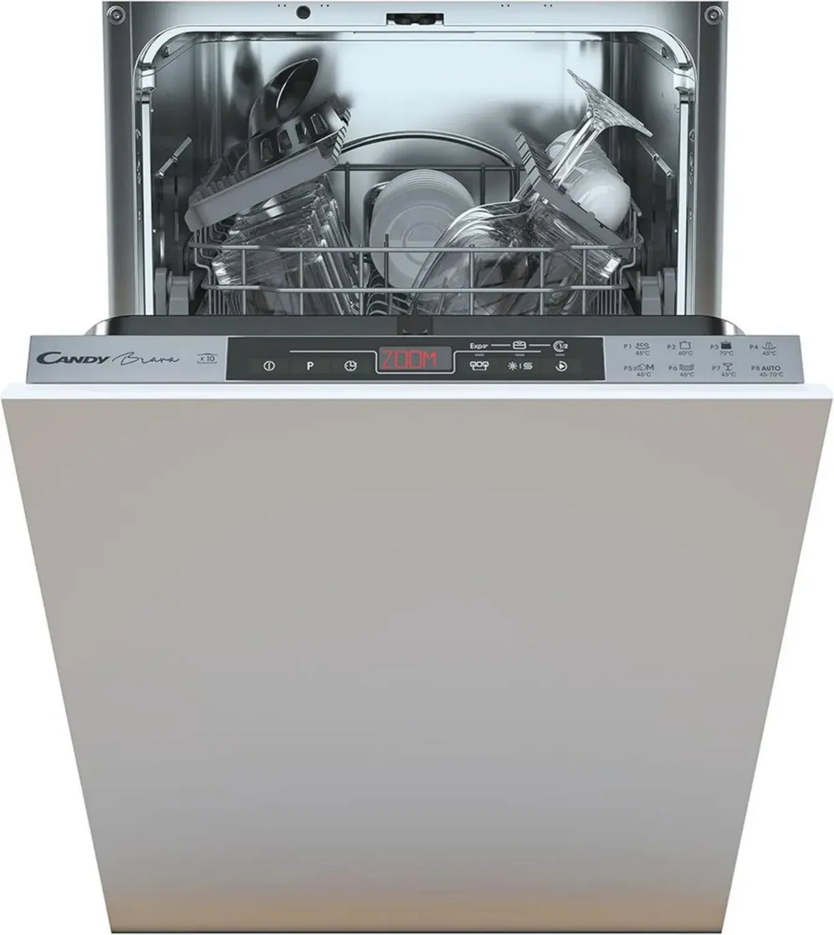 Lavastoviglie Slim da Incasso 45cm, 10 Coperti, 8 Programmi, Ciclo Veloce 30 Min, Avvio Ritardato, Classe Energetica E