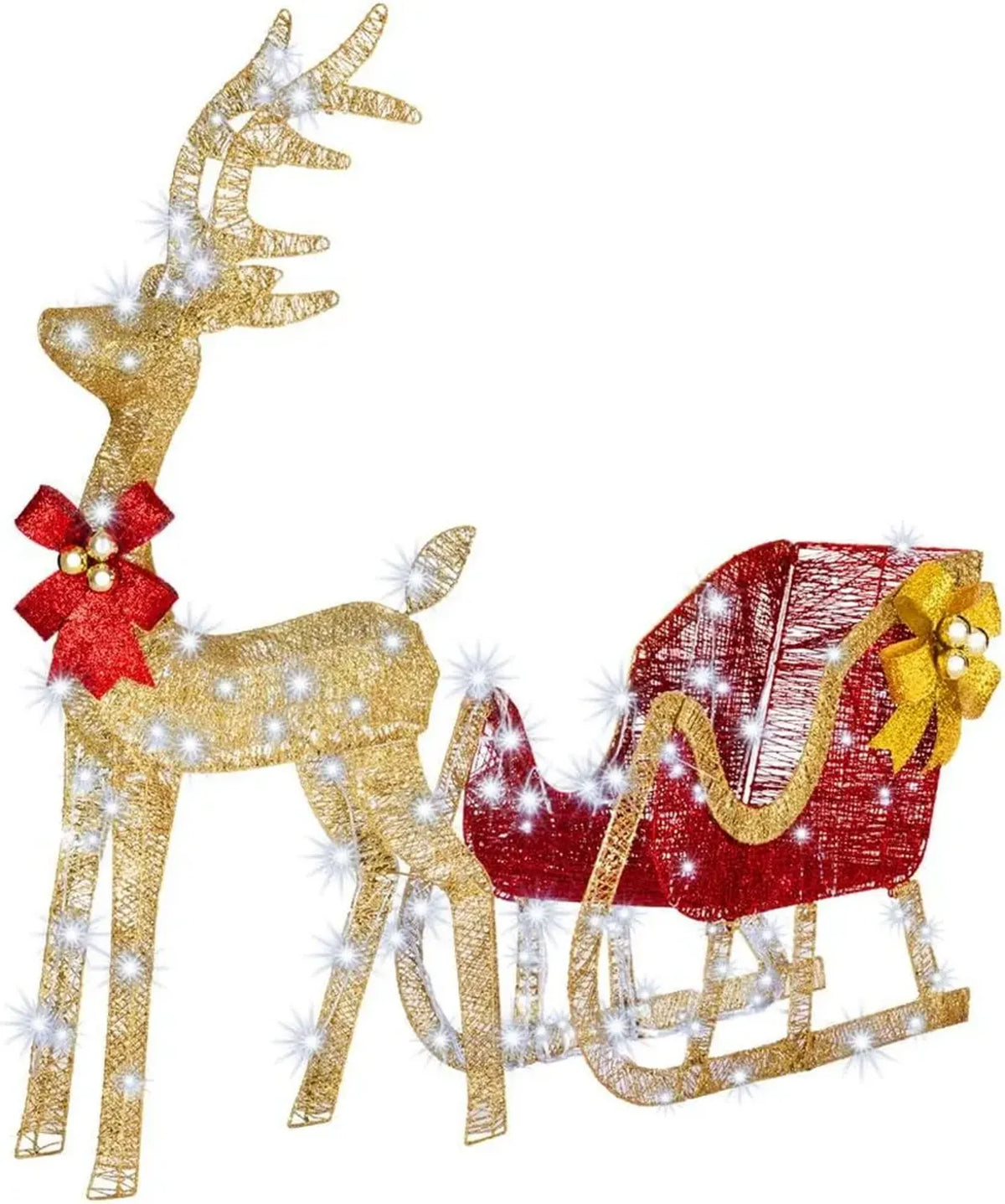 Decorazioni Natalizie da Giardino: Slitta XXL con Renna Luminosa LED 120 cm, 8 Funzioni di Luce