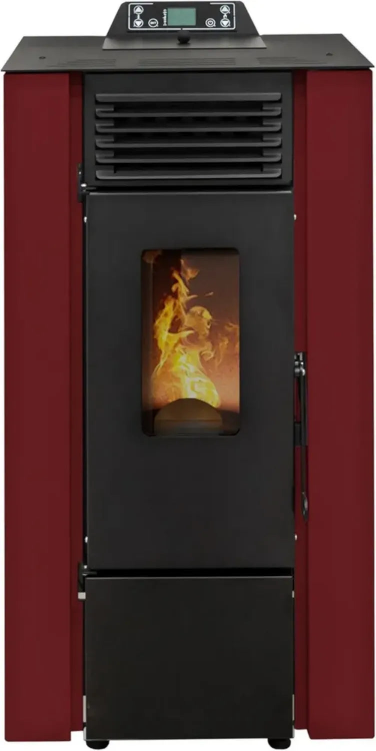Stufa a Pellet Qubo 9KW - Design Compatto, Alta Efficienza e Autonomia, Rosso