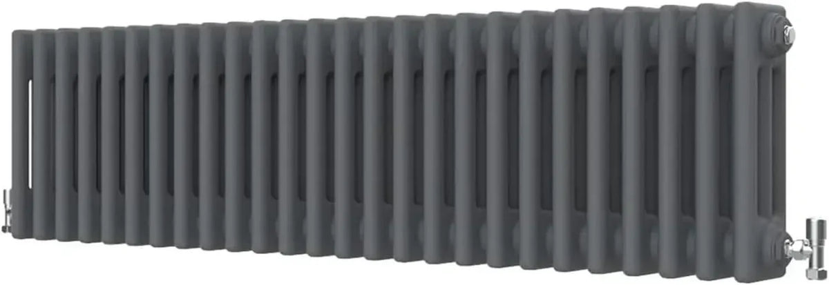 Termosifone Orizzontale Vintage a 3 Colonne, 300x1190mm, Antracite Opaco, Design Industriale per Riscaldamento