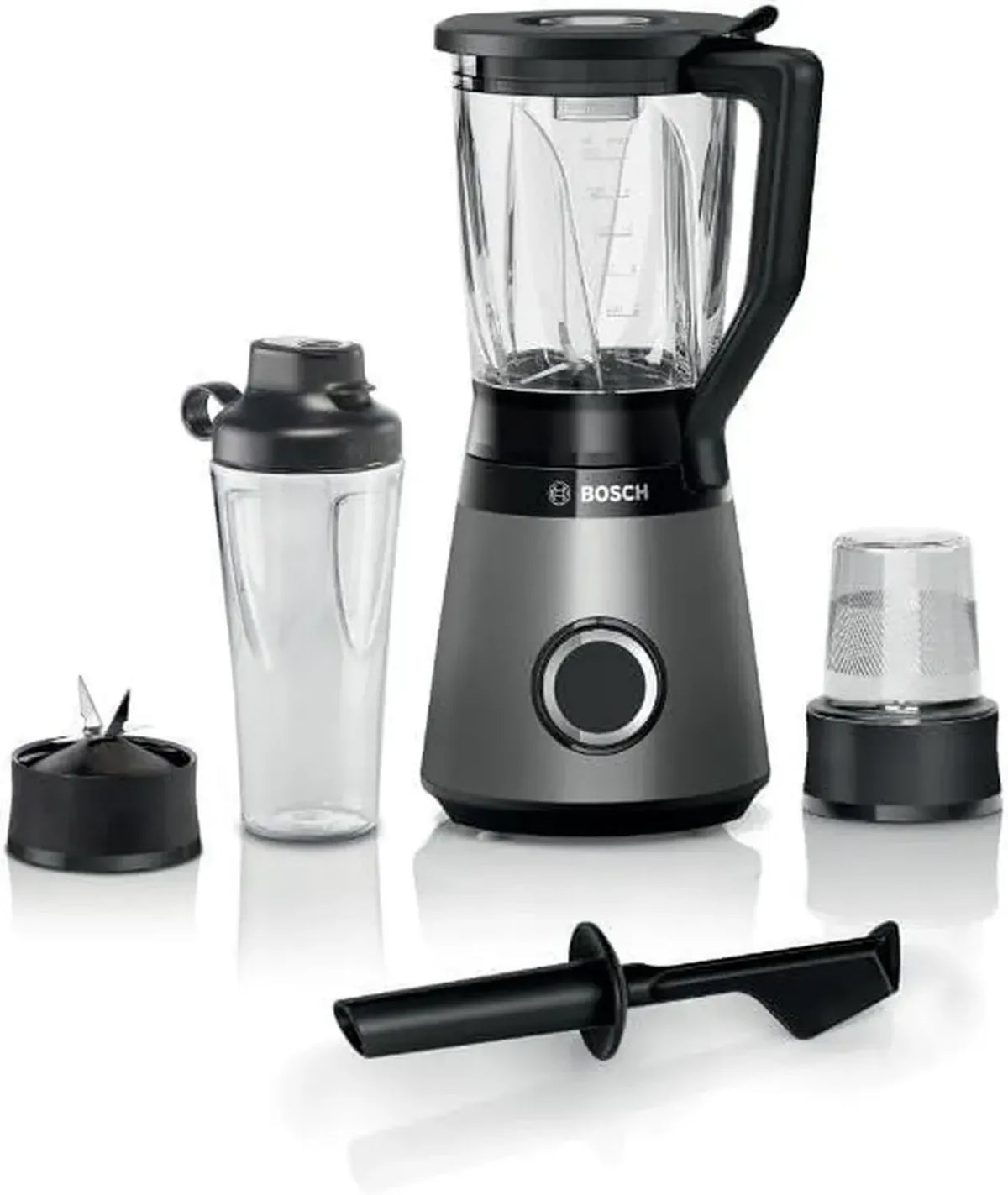 Frullatore Bosch VitaPower Serie 4, 1200W, 30.000 RPM, Lame Inox, 1.5L con Borraccia 0.6L, Tritatutto e Pestello, Lavabile in Lavastoviglie, Argento