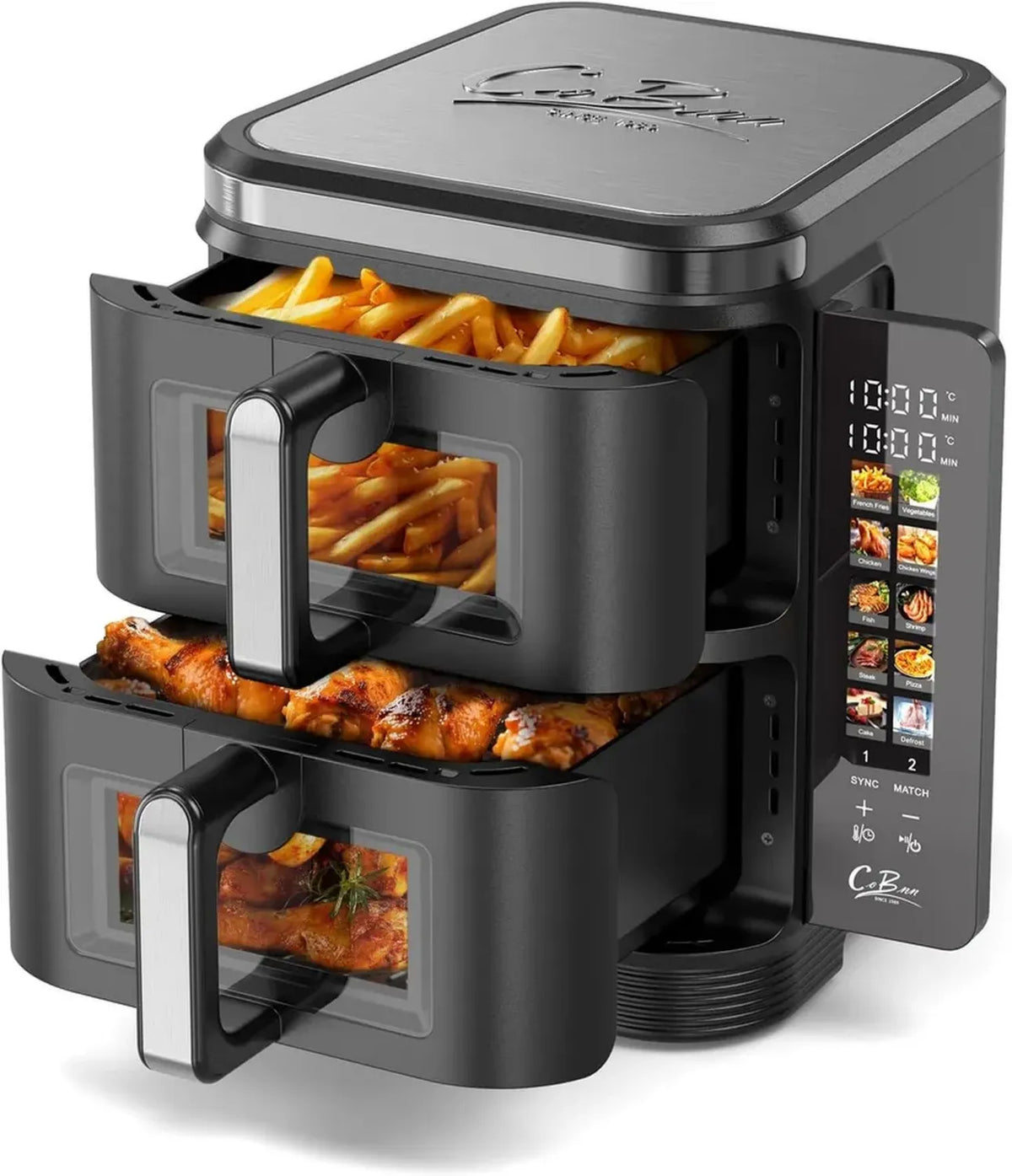 Friggitrice ad aria doppia 11L con display pieghevole, 10 programmi e finestra di visualizzazione, materiale V0 ignifugo, 2800W