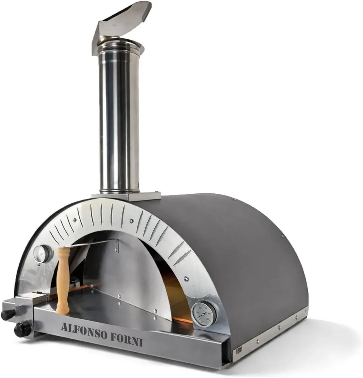 Forno da esterno ibrido a gas e legna per 4 pizze, pietra refrattaria, 500°C, produzione italiana