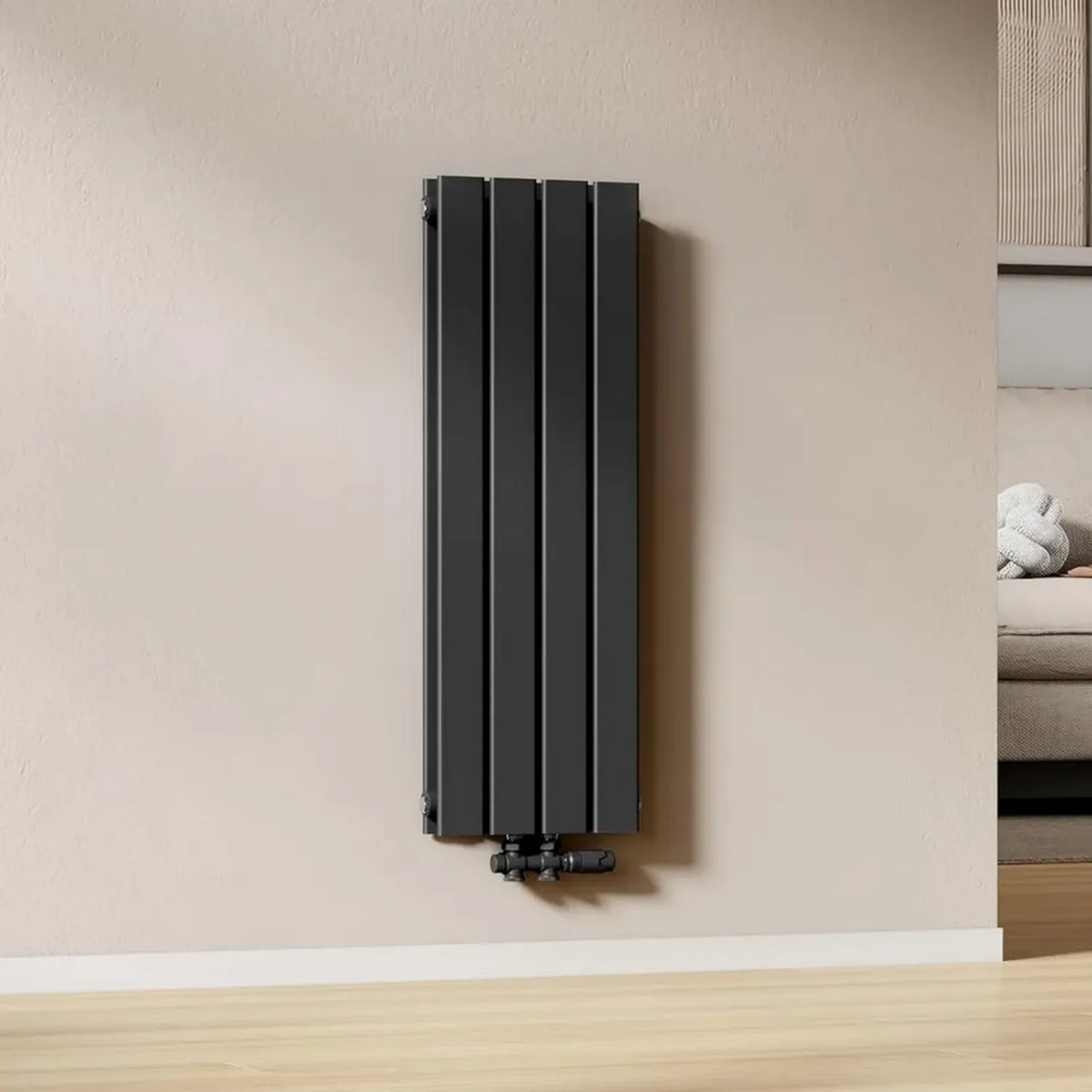 Radiatore a Doppio Strato Nero 90x30 cm con Attacco Centrale, Montaggio Verticale