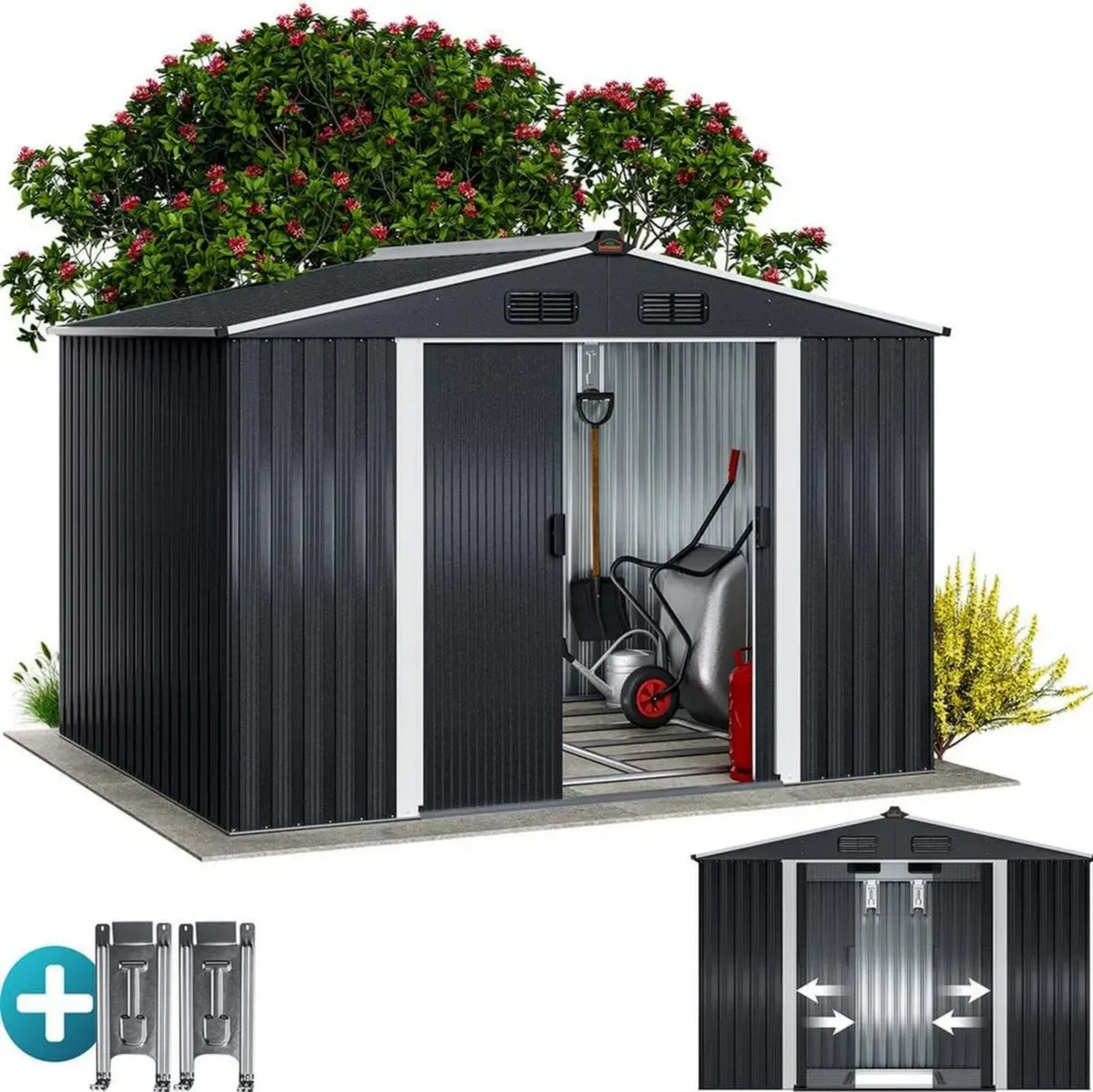 Capanno in Metallo per Attrezzi da Giardino 5m² con Base 260x205x180cm