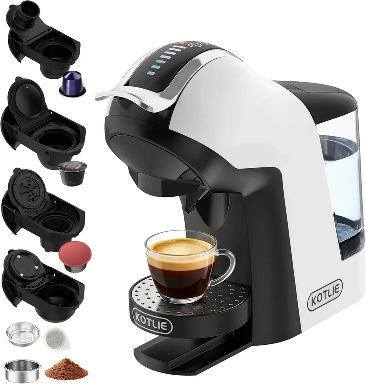Macchina da Caffè a Capsule 19 Bar 5 in 1 Compatibile Nespresso, Dolce Gusto, LAVAZZA MIO, LOR ed ESE - Bianco