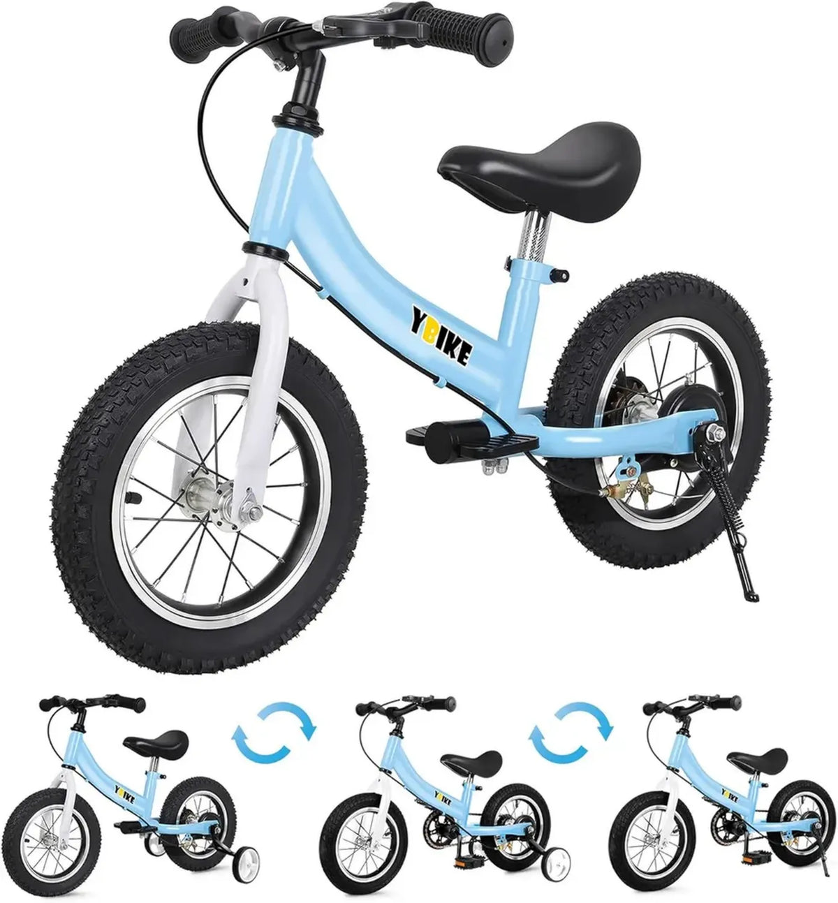 Ybike Bicicletta Senza Pedali 2 in 1, Multiuso per Bambini 2-7 Anni, 12, 14, 16 Pollici con Freno e Pedali
