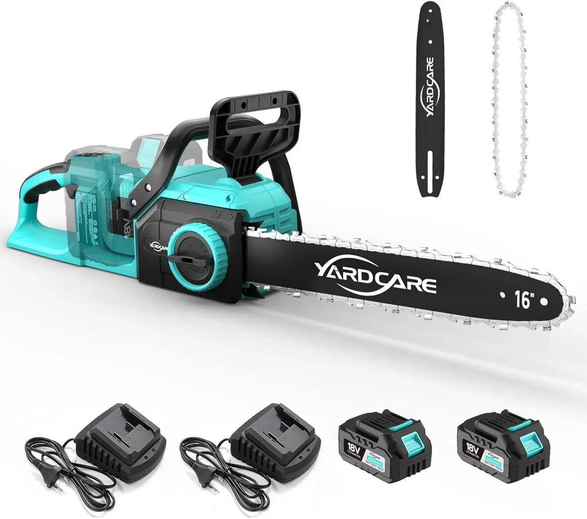 Motosega a Batteria 16'' YARDCARE LED con 2 Batterie 4Ah e Motore Brushless 1600W
