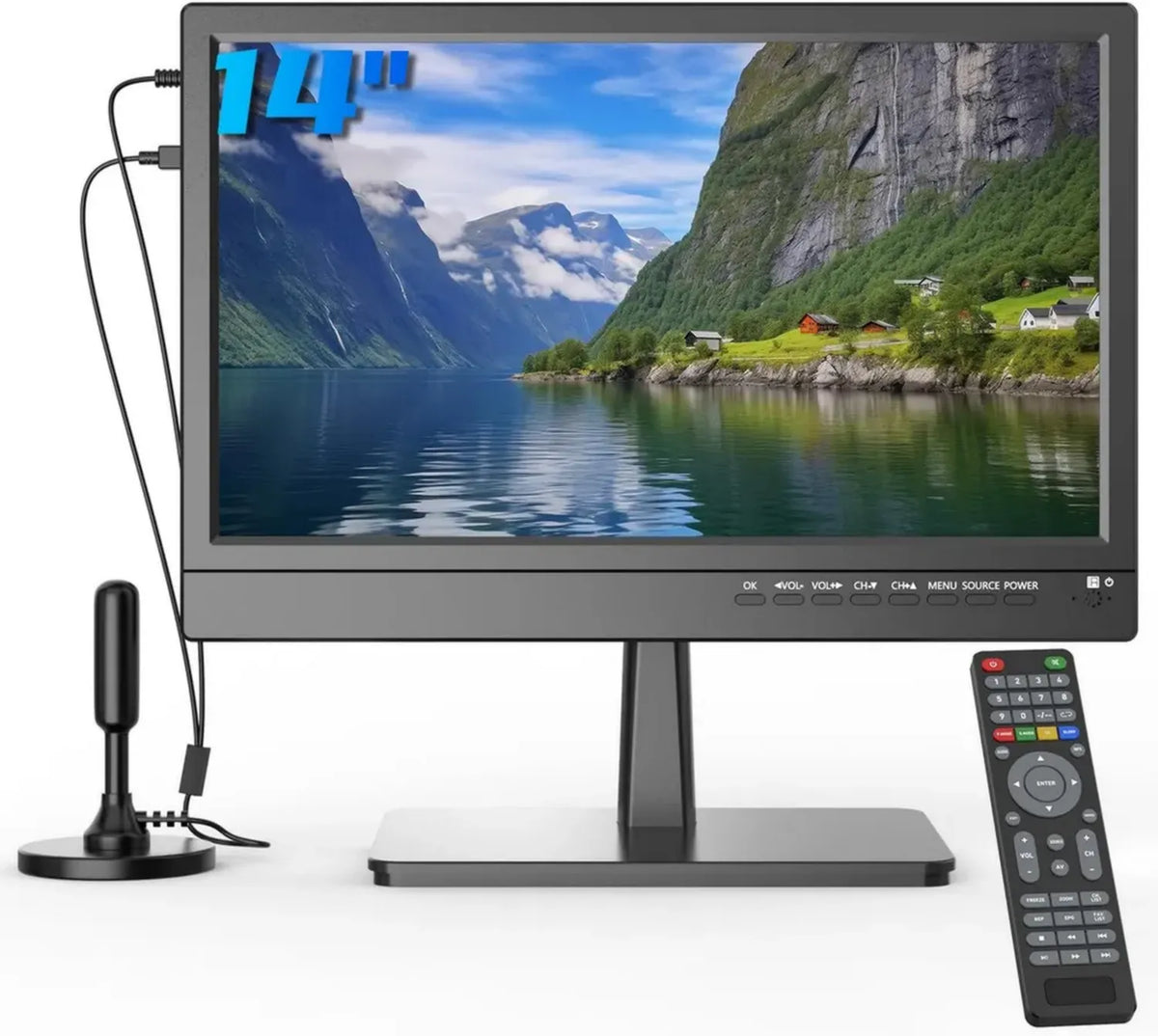 ZOSHING TV 14'' 1080P con Freeview, HDMI USB VGA, ideale per Camper e Cucine