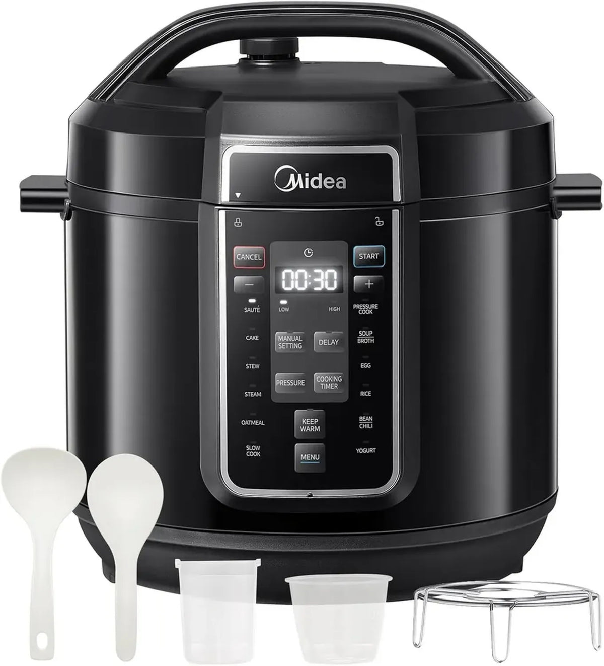 Pentola Multifunzione Elettrica Midea 9 in 1 con 12 Programmi, Cucina Istantanea Antiaderente, Cuociriso e Yogurtiera, Acciaio Inox, 8 Litri, Nero