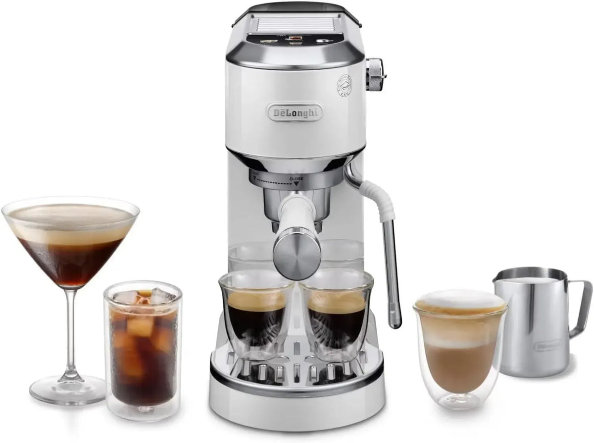 De'Longhi Dedica Duo EC890.WI Macchina Espresso Manuale, 15 cm, Display Touch, Lancia Vapore, Serbatoio 1,1L, Bianco