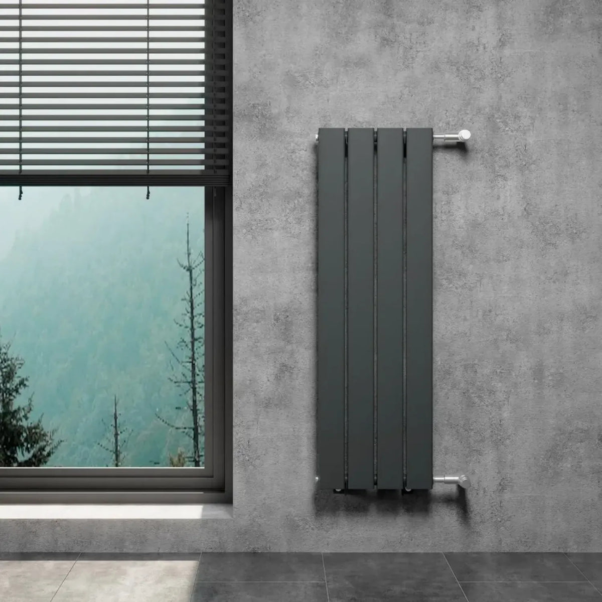 Radiatore Design Piatto Antracite 300x950 mm con Attacco Laterale
