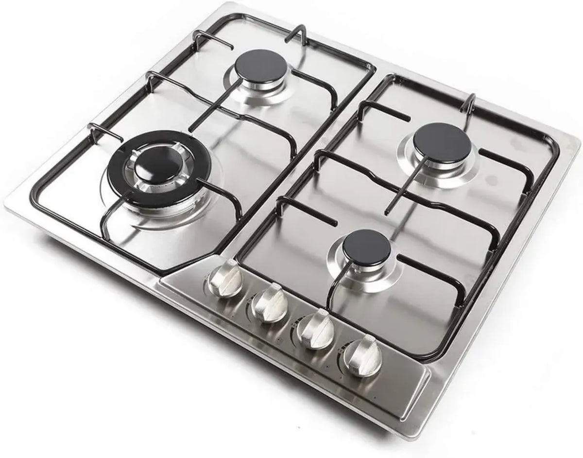 Piano cottura a gas in acciaio inox, incasso, 4 o 5 fuochi, per gas naturale o GPL, dimensioni variabili
