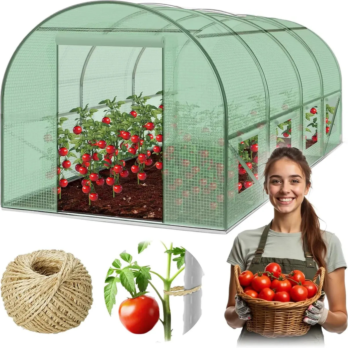 Serra a Tunnel in Acciaio con Accessori per Piante, 9 m², 2 x 4,5 x 2 m, Verde