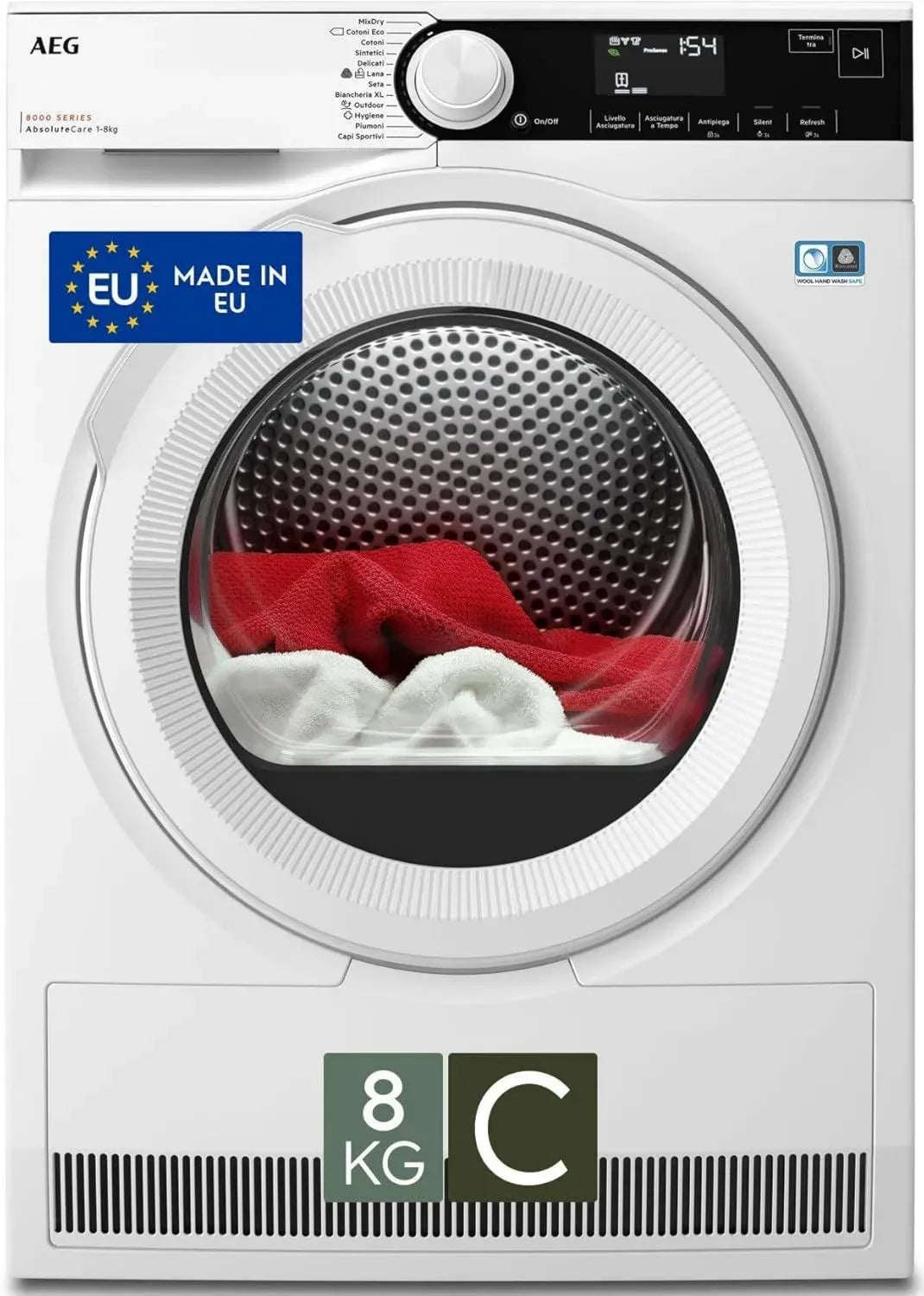 Asciugatrice AEG 8 kg Serie 8000 con Pompa di Calore, Classe C, 12 Programmi, Tecnologia AbsoluteCare